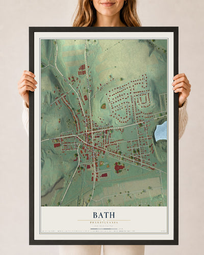 Map of Bath, Pennsylvania, 24 x 36 inch print in a black wood frame