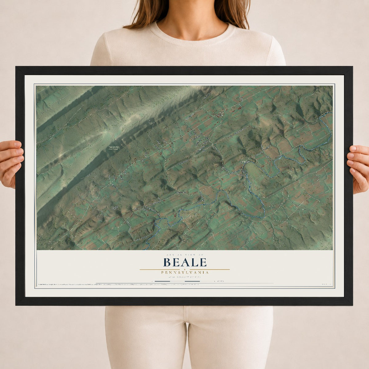 Map of Beale, Pennsylvania, 18 x 24 inch print in a black wood frame