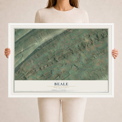 Map of Beale, Pennsylvania, 24 x 36 inch print in a white wood frame