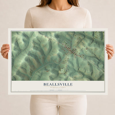 Map of Beallsville, Pennsylvania, 12 x 18 inch unframed archival matte print