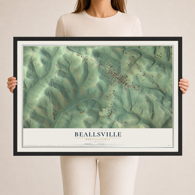 Map of Beallsville, Pennsylvania, 24 x 36 inch print in a black wood frame