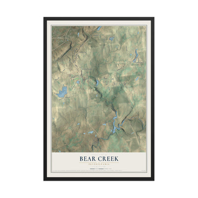 Map of Bear Creek, Pennsylvania, 12 x 18 inch print in a black wood frame