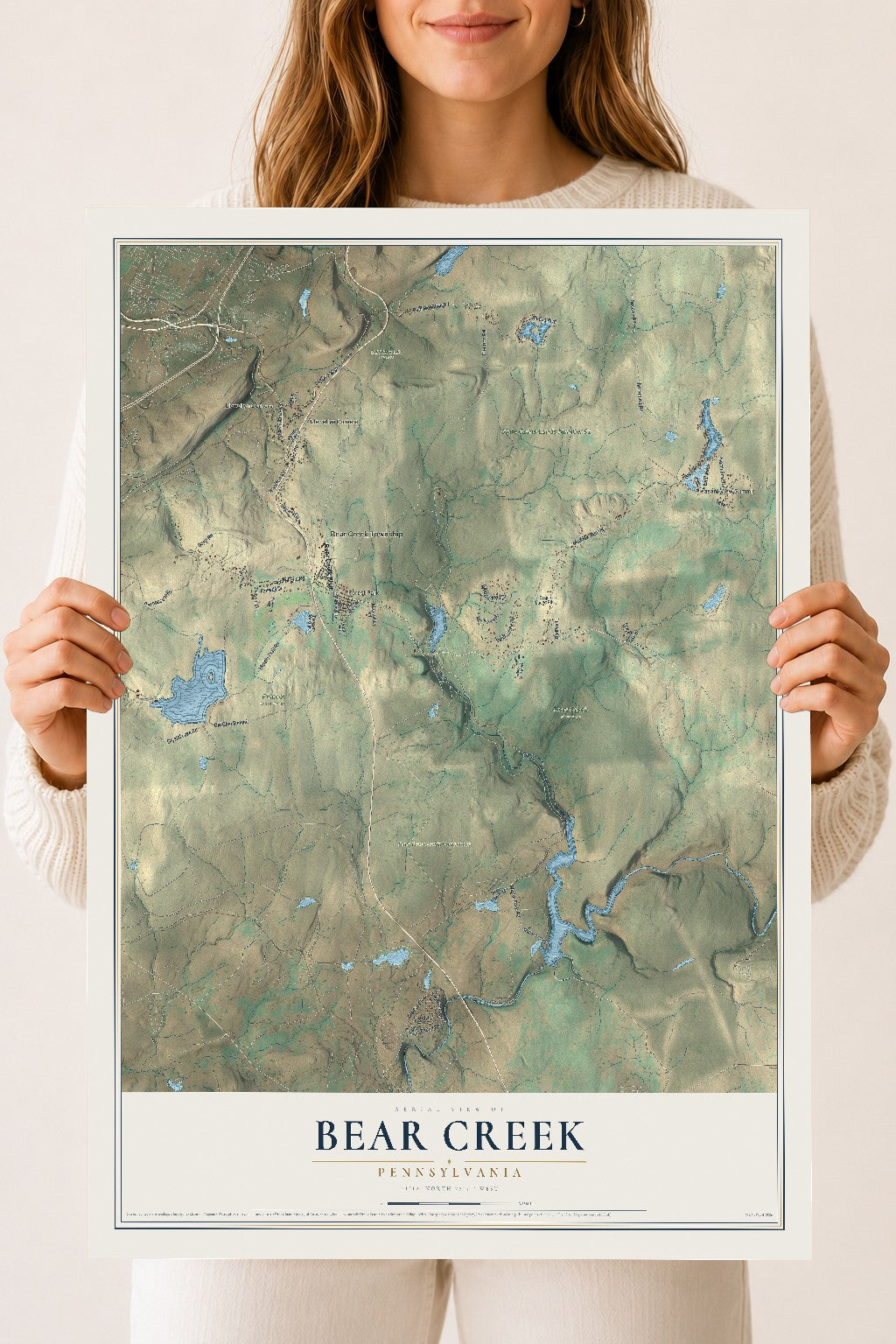 Map of Bear Creek, Pennsylvania, 18 x 24 inch unframed archival matte print