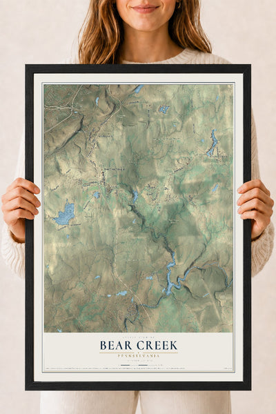 Map of Bear Creek, Pennsylvania, 18 x 24 inch print in a black wood frame