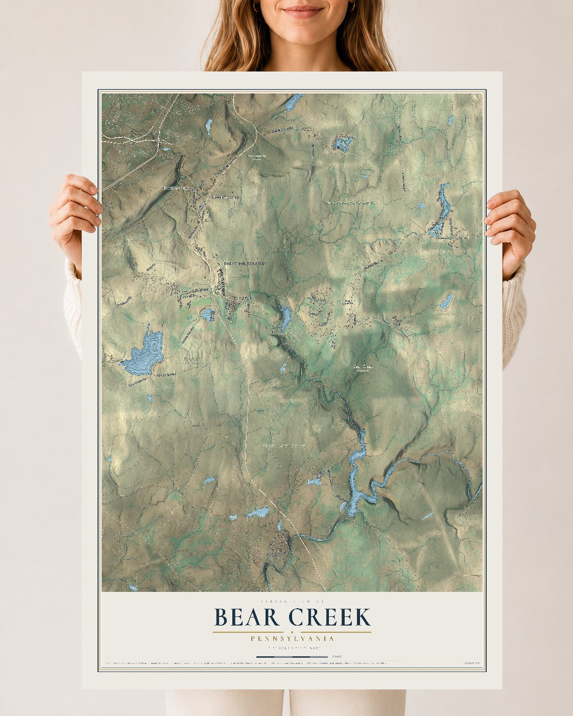Map of Bear Creek, Pennsylvania, 24 x 36 inch unframed archival matte print