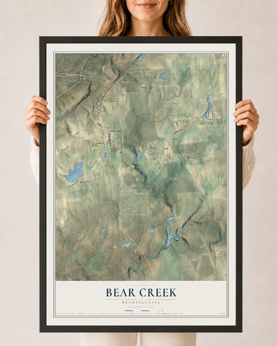 Map of Bear Creek, Pennsylvania, 24 x 36 inch print in a black wood frame