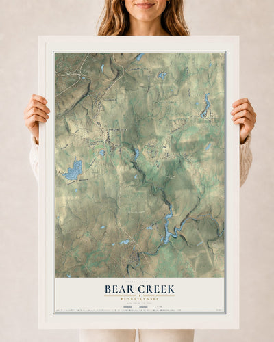 Map of Bear Creek, Pennsylvania, 24 x 36 inch print in a white wood frame