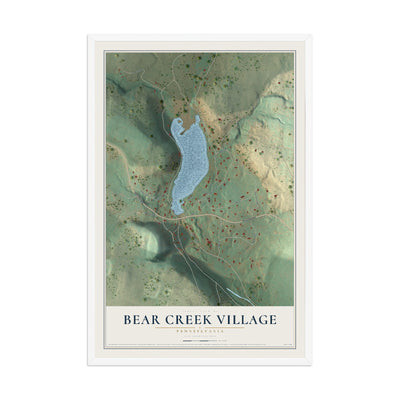 Map of Bear Creek Village, Pennsylvania, 12 x 18 inch print in a white wood frame