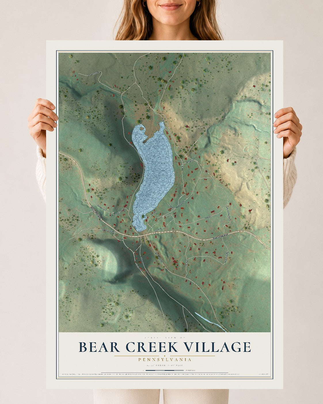 Map of Bear Creek Village, Pennsylvania, 24 x 36 inch unframed archival matte print