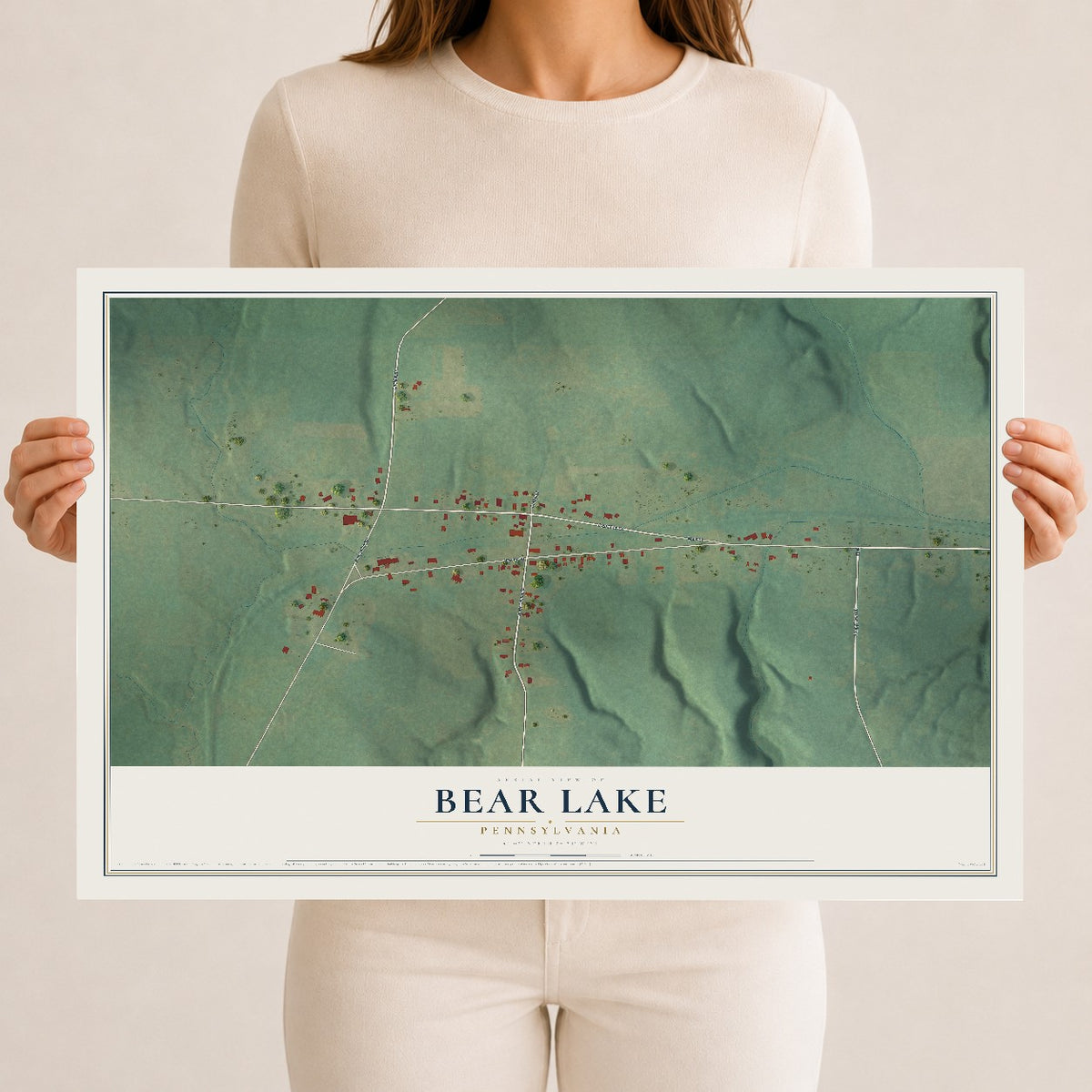 Map of Bear Lake, Pennsylvania, 12 x 18 inch unframed archival matte print