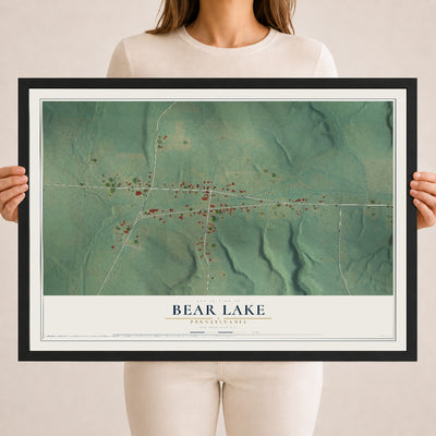 Map of Bear Lake, Pennsylvania, 18 x 24 inch print in a black wood frame