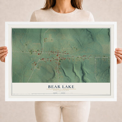 Map of Bear Lake, Pennsylvania, 18 x 24 inch print in a white wood frame