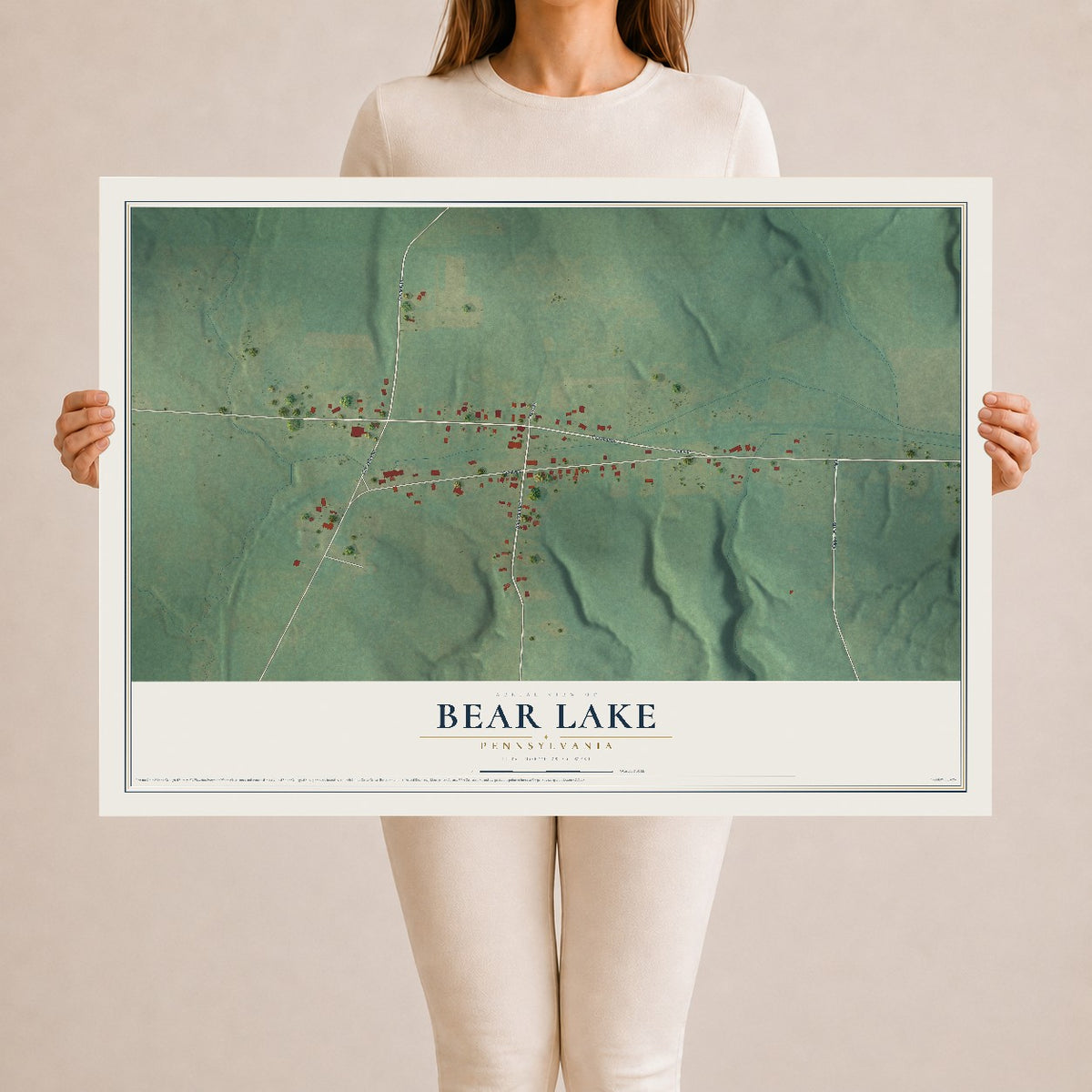 Map of Bear Lake, Pennsylvania, 24 x 36 inch unframed archival matte print