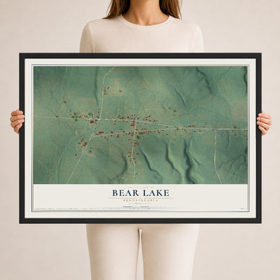 Map of Bear Lake, Pennsylvania, 24 x 36 inch print in a black wood frame