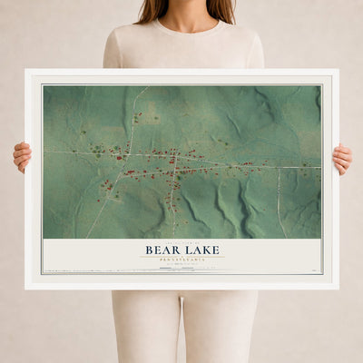 Map of Bear Lake, Pennsylvania, 24 x 36 inch print in a white wood frame