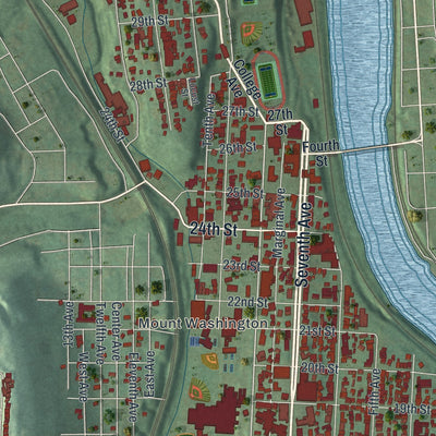 Close-up of the map of Beaver Falls, Pennsylvania print showing street and building detail