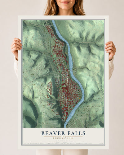 Map of Beaver Falls, Pennsylvania, 24 x 36 inch unframed archival matte print