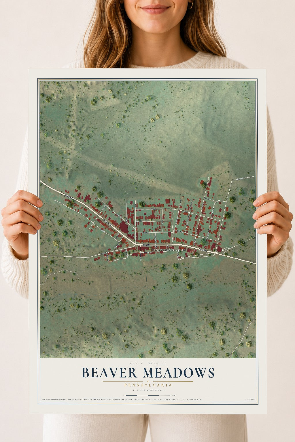 Map of Beaver Meadows, Pennsylvania, 18 x 24 inch unframed archival matte print