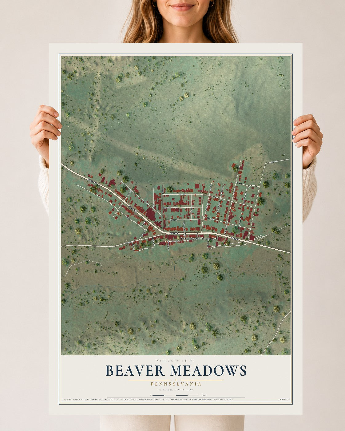 Map of Beaver Meadows, Pennsylvania, 24 x 36 inch unframed archival matte print