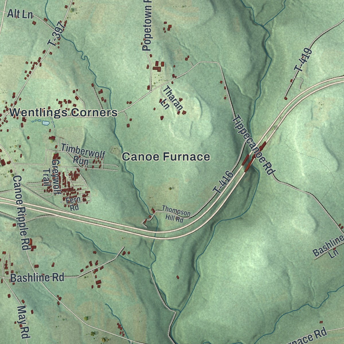 Second close-up of the map of Beaver, Clarion County, Pennsylvania print showing more streets and buildings