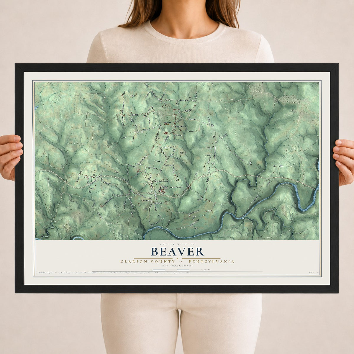 Map of Beaver, Clarion County, Pennsylvania, 18 x 24 inch print in a black wood frame