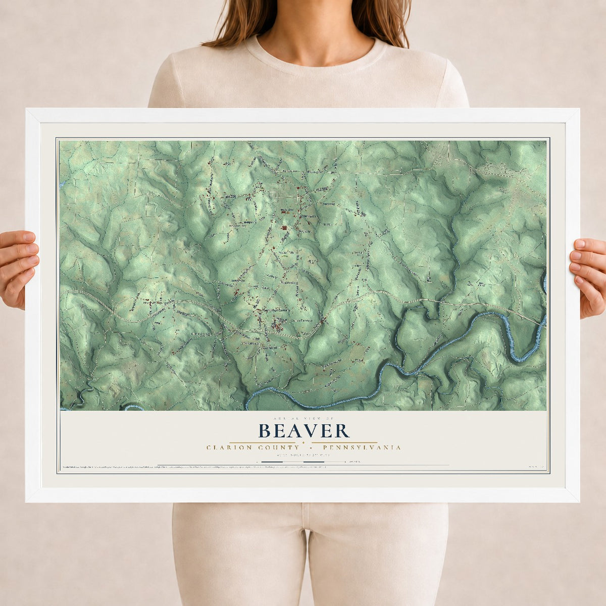 Map of Beaver, Clarion County, Pennsylvania, 18 x 24 inch print in a white wood frame