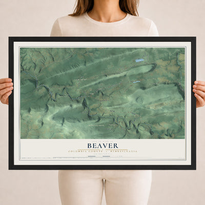 Map of Beaver, Columbia County, Pennsylvania, 18 x 24 inch print in a black wood frame