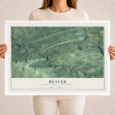 Map of Beaver, Columbia County, Pennsylvania, 18 x 24 inch print in a white wood frame