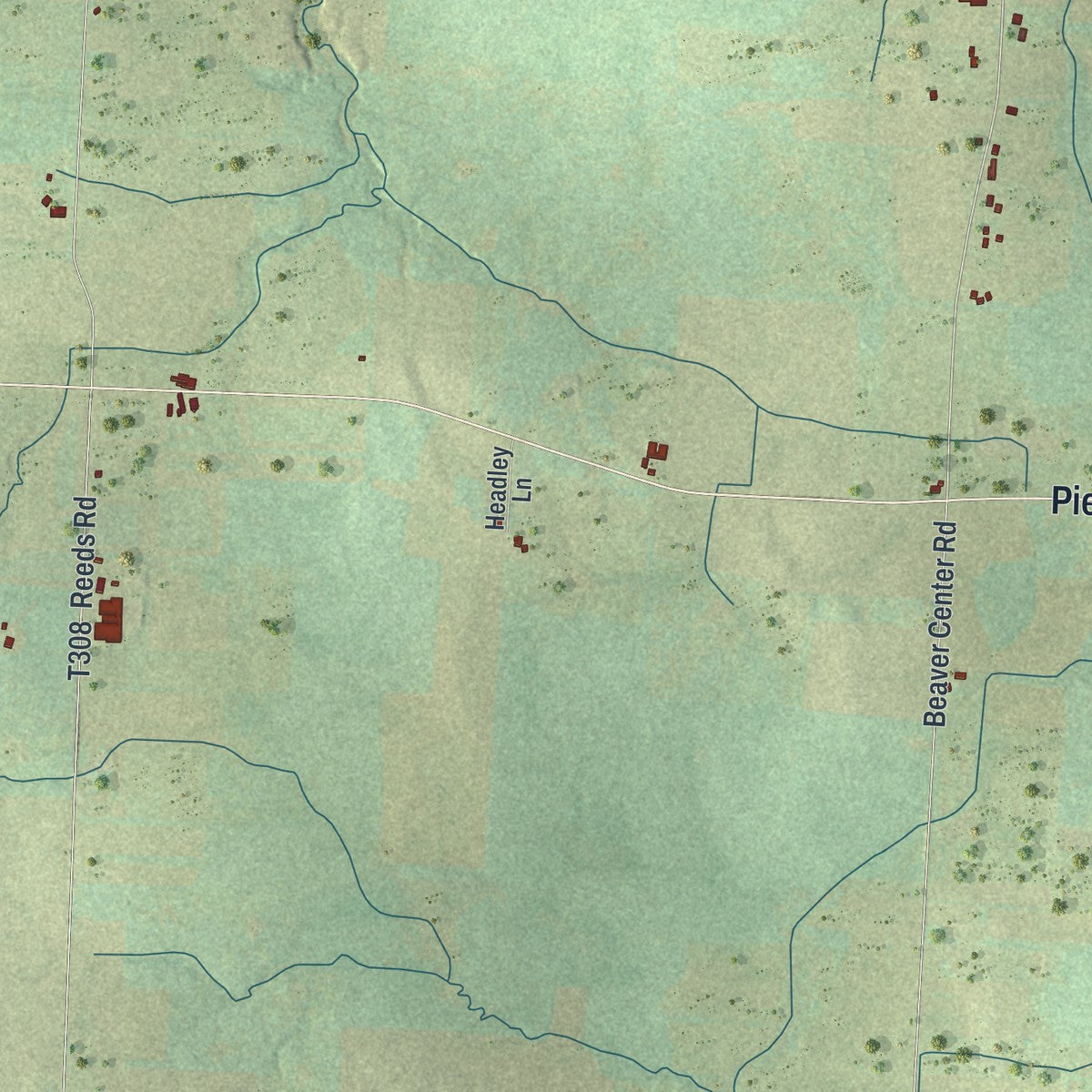 Second close-up of the map of Beaver, Crawford County, Pennsylvania print showing more streets and buildings