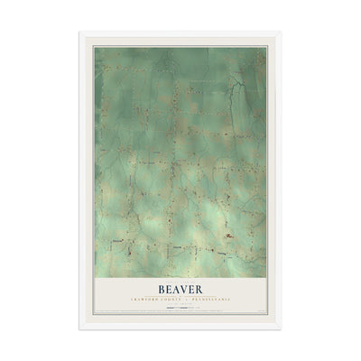 Map of Beaver, Crawford County, Pennsylvania, 12 x 18 inch print in a white wood frame