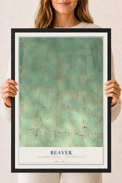 Map of Beaver, Crawford County, Pennsylvania, 18 x 24 inch print in a black wood frame