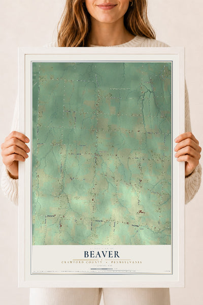 Map of Beaver, Crawford County, Pennsylvania, 18 x 24 inch print in a white wood frame