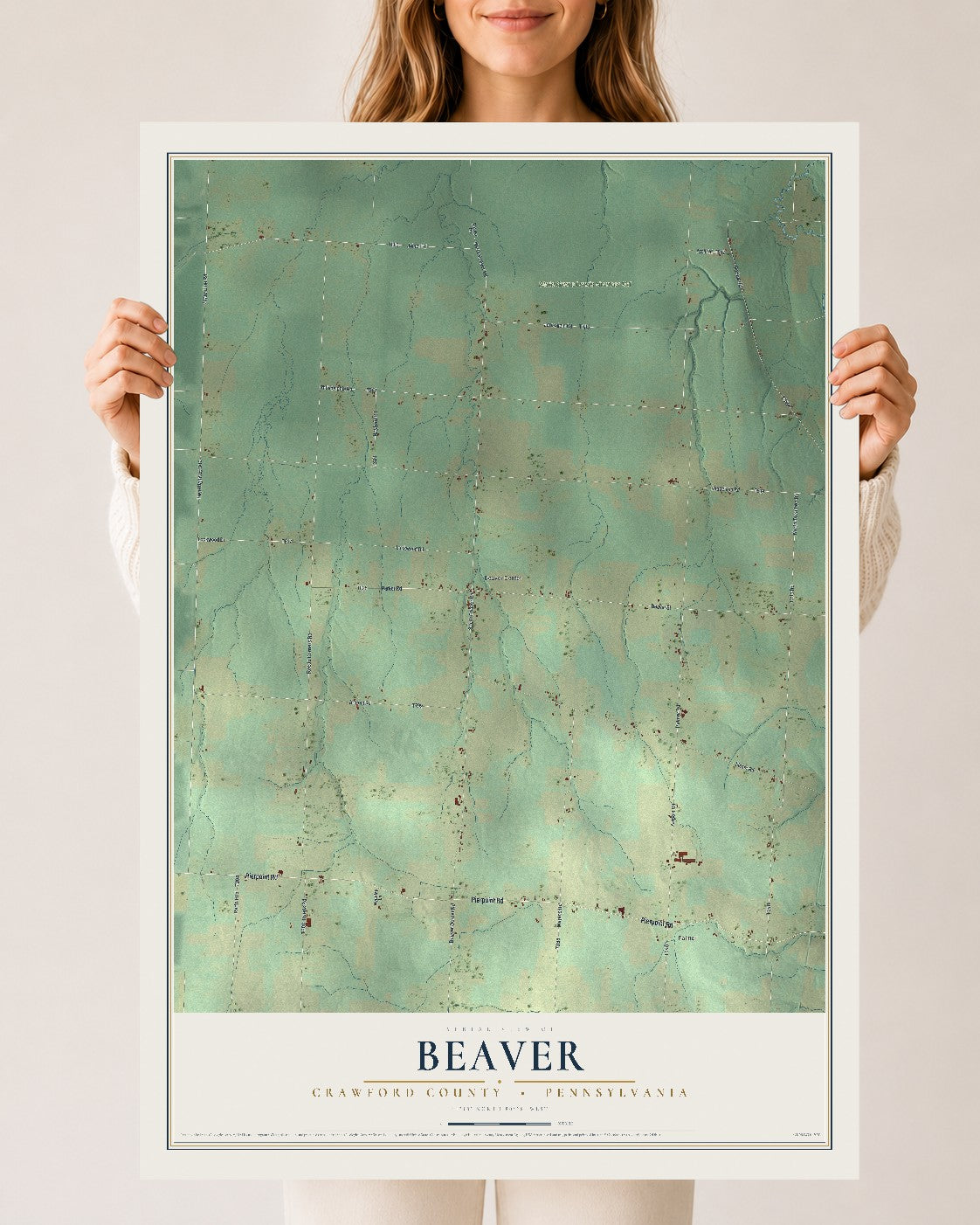Map of Beaver, Crawford County, Pennsylvania, 24 x 36 inch unframed archival matte print