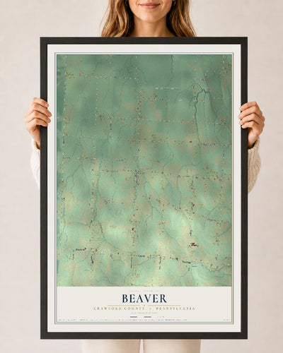 Map of Beaver, Crawford County, Pennsylvania, 24 x 36 inch print in a black wood frame