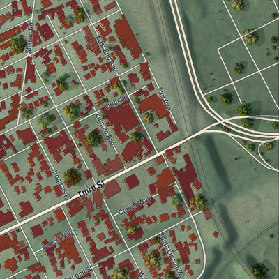Second close-up of the map of Beaver, Beaver County, Pennsylvania print showing more streets and buildings
