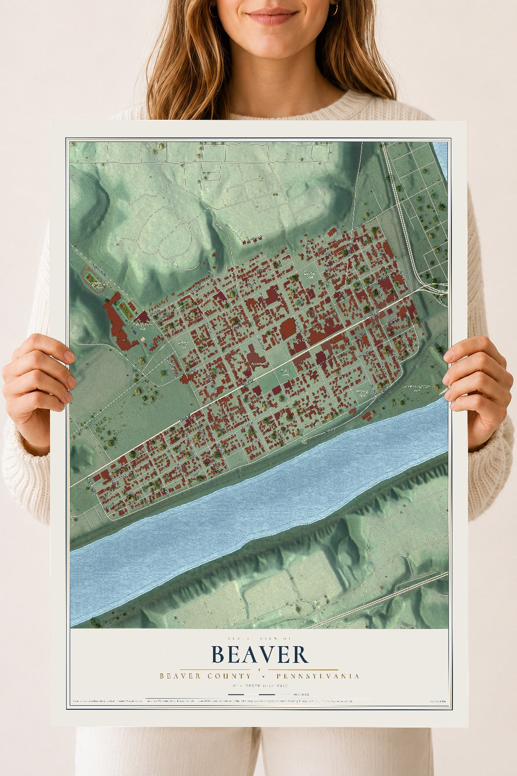 Map of Beaver, Beaver County, Pennsylvania, 18 x 24 inch unframed archival matte print
