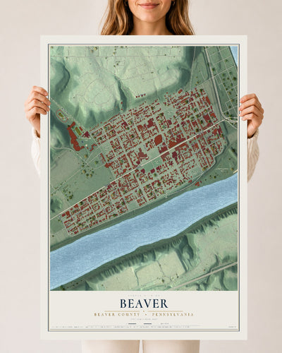 Map of Beaver, Beaver County, Pennsylvania, 24 x 36 inch unframed archival matte print