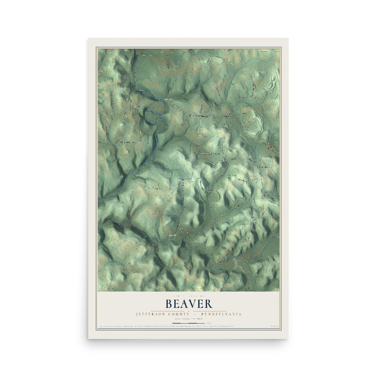 Map of Beaver, Jefferson County, Pennsylvania, 12 x 18 inch unframed archival matte print
