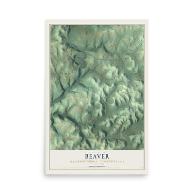 Map of Beaver, Jefferson County, Pennsylvania, 12 x 18 inch unframed archival matte print