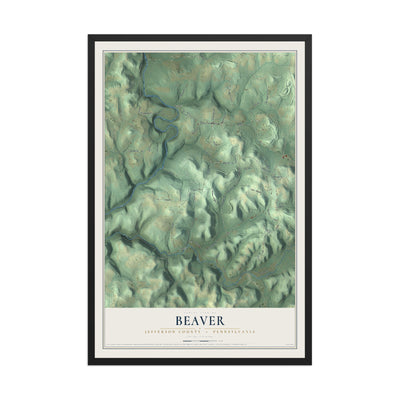 Map of Beaver, Jefferson County, Pennsylvania, 12 x 18 inch print in a black wood frame