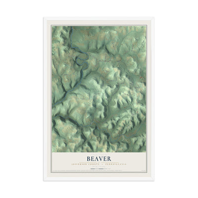 Map of Beaver, Jefferson County, Pennsylvania, 12 x 18 inch print in a white wood frame
