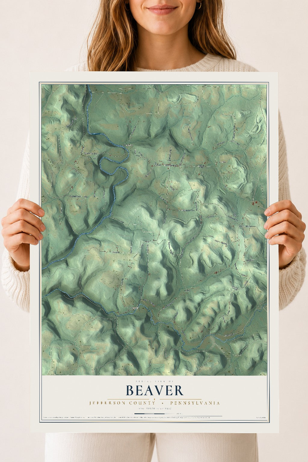 Map of Beaver, Jefferson County, Pennsylvania, 18 x 24 inch unframed archival matte print