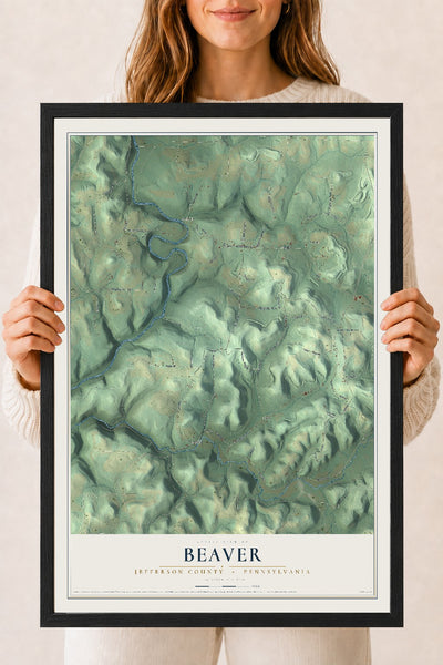 Map of Beaver, Jefferson County, Pennsylvania, 18 x 24 inch print in a black wood frame
