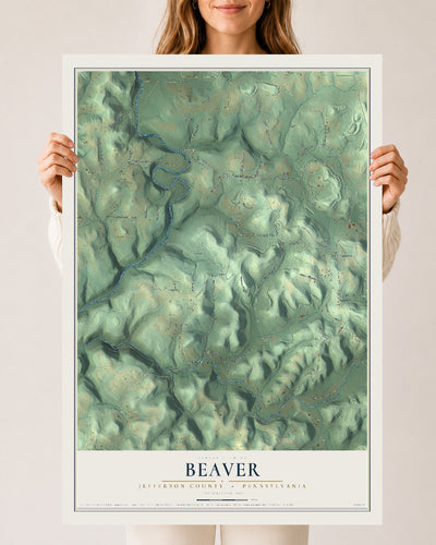 Map of Beaver, Jefferson County, Pennsylvania, 24 x 36 inch unframed archival matte print