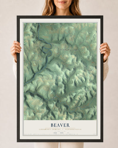 Map of Beaver, Jefferson County, Pennsylvania, 24 x 36 inch print in a black wood frame