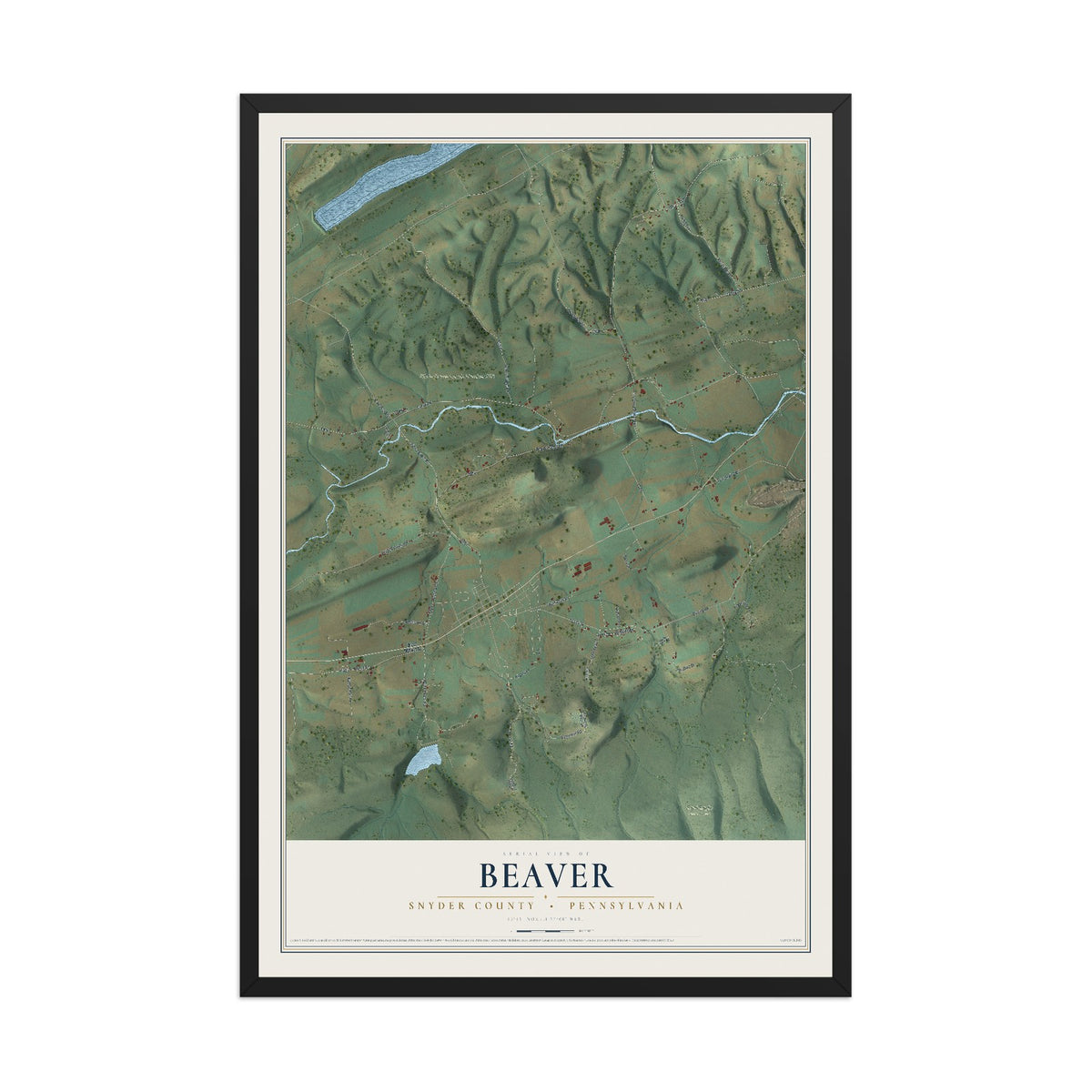 Map of Beaver, Snyder County, Pennsylvania, 12 x 18 inch print in a black wood frame