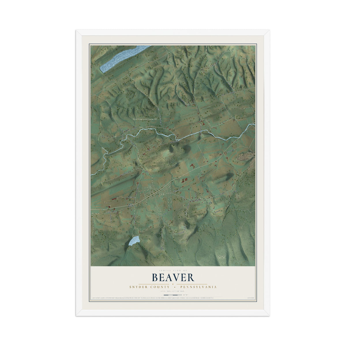 Map of Beaver, Snyder County, Pennsylvania, 12 x 18 inch print in a white wood frame