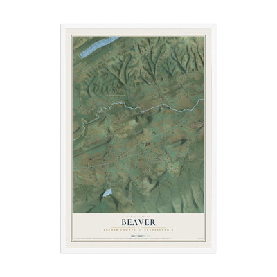 Map of Beaver, Snyder County, Pennsylvania, 12 x 18 inch print in a white wood frame
