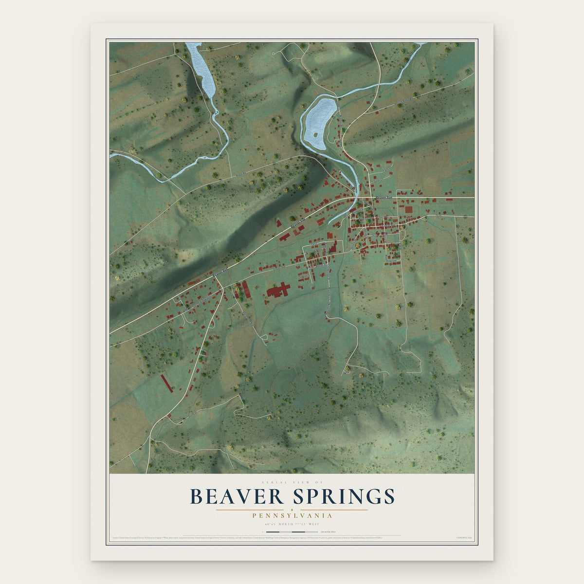 Beaver Springs, Pennsylvania map print, the full design