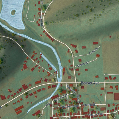 Close-up of the map of Beaver Springs, Pennsylvania print showing street and building detail